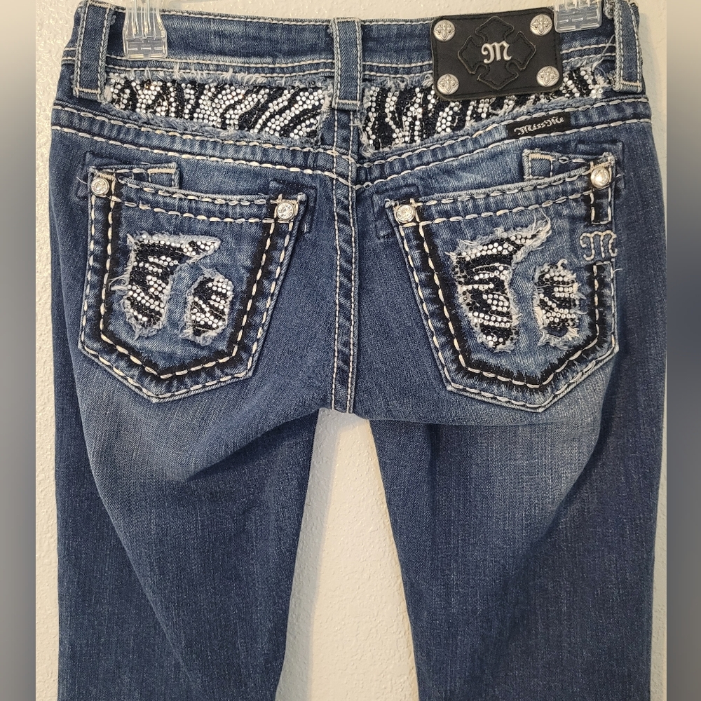 Miss Me Dark Blue Women's Bootcut Jeans Size 27 Bling Zebra Print - Picture 7 of 15